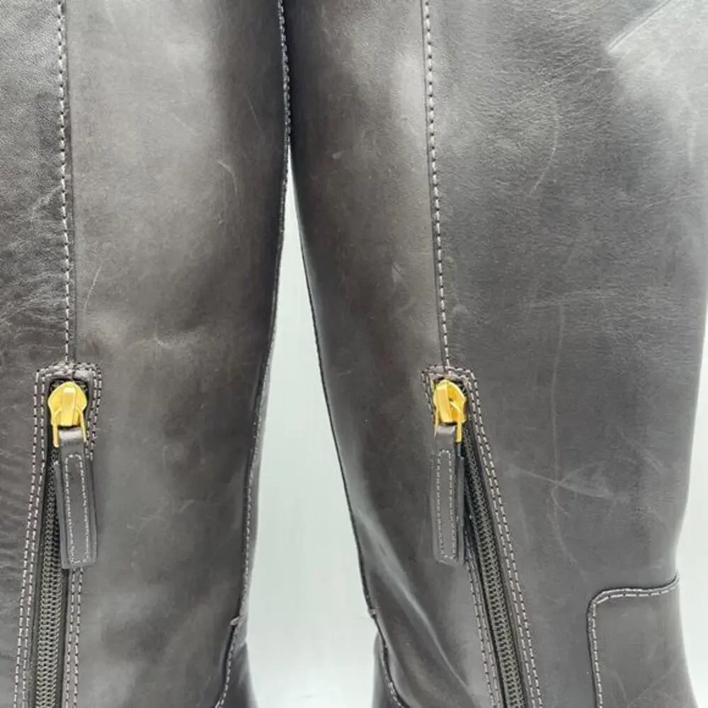 Tory Burch‎ Women's The Riding Boot Logo Embossed Coconut Brown Size 6M